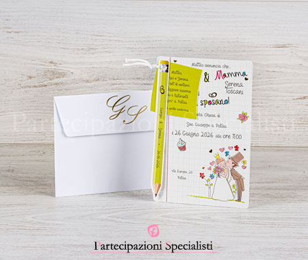 Inviti Matrimonio Quaderno di Scuola, Mamma e Papà si Sposano