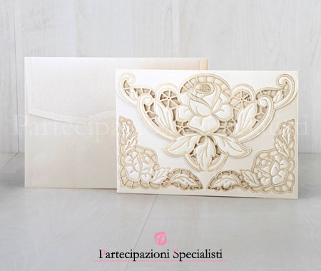 Partecipazione Elegante stile Liberty con Rosa e Oro