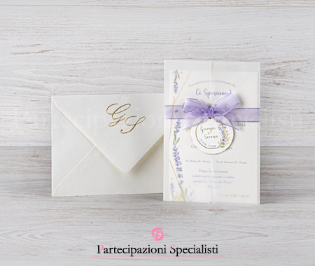 Partecipazioni Originali Lavanda e Carta Velina Personalizzabili