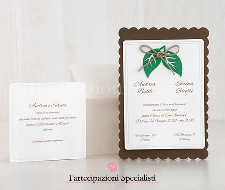 Invito Nozze con Foglie Verde Mela