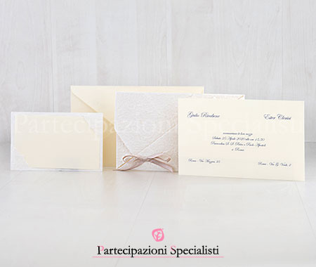 Partecipazione Amalfi, carta Riso e nastro Rosa Cipria