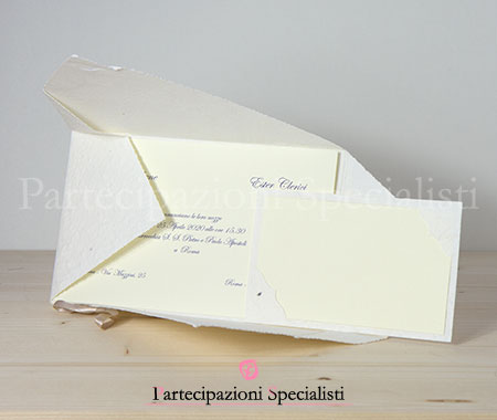 Partecipazione Amalfi, carta Riso e nastro Rosa Cipria