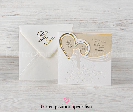 Partecipazioni matrimonio eleganti cuore dorato