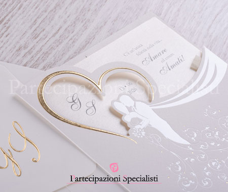 Partecipazioni matrimonio eleganti cuore dorato