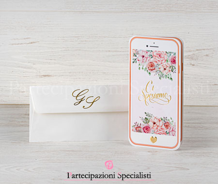 Partecipazioni Matrimonio Shabby Chic con Smartphone