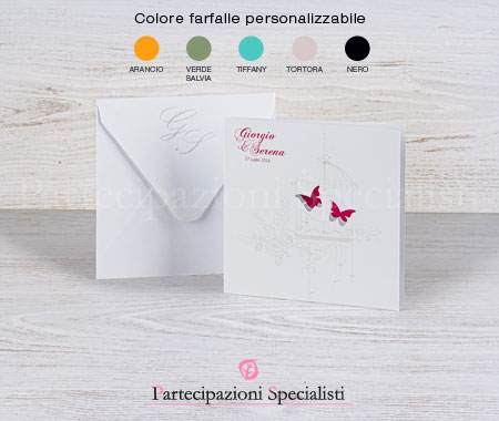 Partecipazioni Matrimonio originali con Farfalle Rosa, stile shabby chic