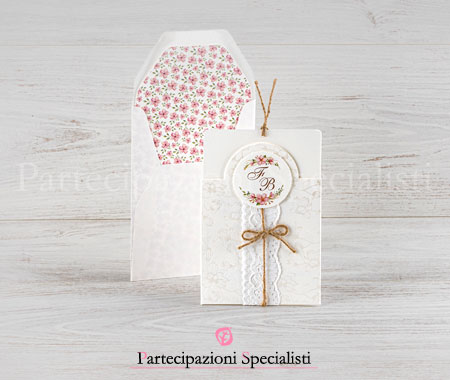 Partecipazione Boho Chic con Fiori di Pesco Rosa