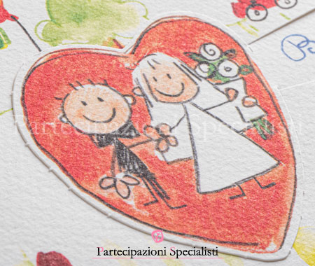 Partecipazioni matrimonio con figli e cuore rosso