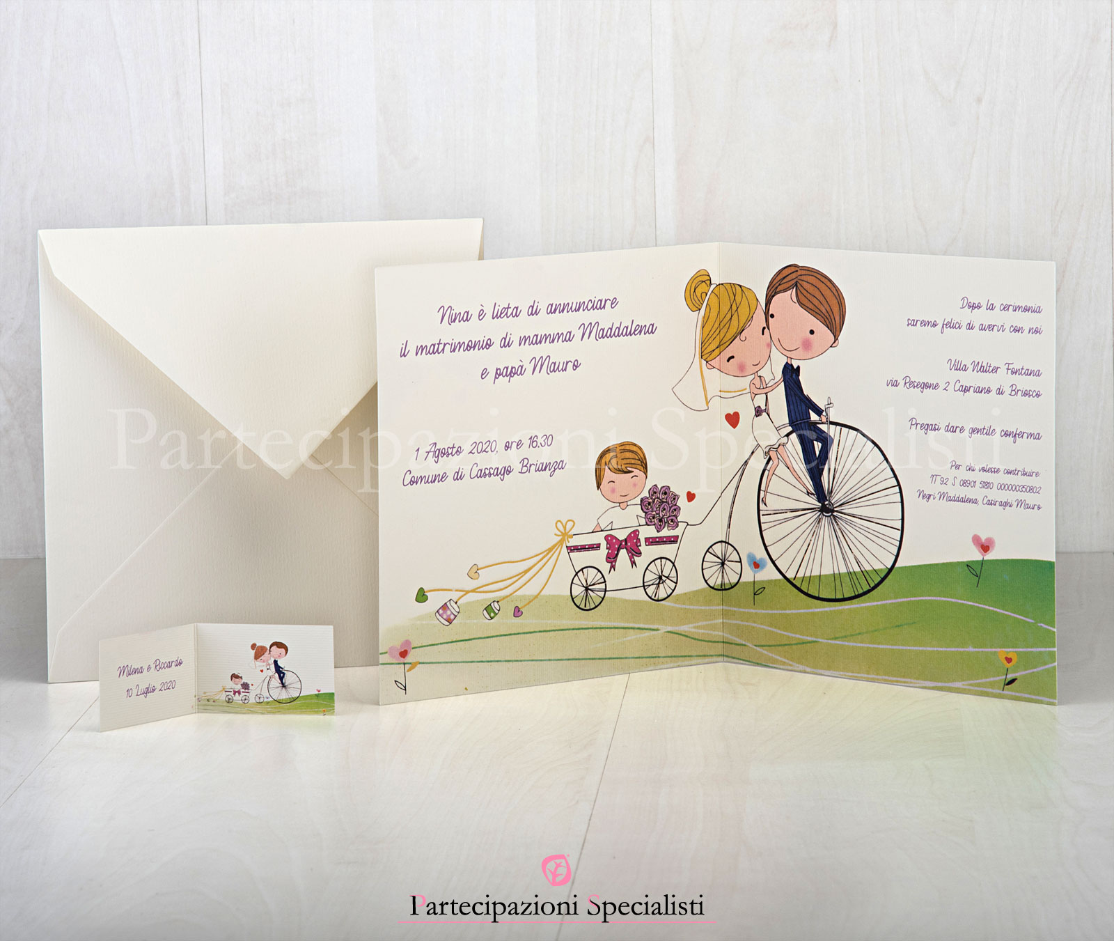 Partecipazione Bici e Figli, Personalizzabile — Campione Gratis