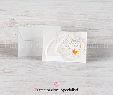 Partecipazioni matrimonio eleganti con cuore arancione