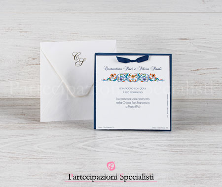 Partecipazioni Matrimonio Eleganti Maiolica Blu Oltremare