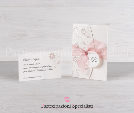 Eleganti Partecipazioni Nozze Fiocco Rosa – Campione Gratis