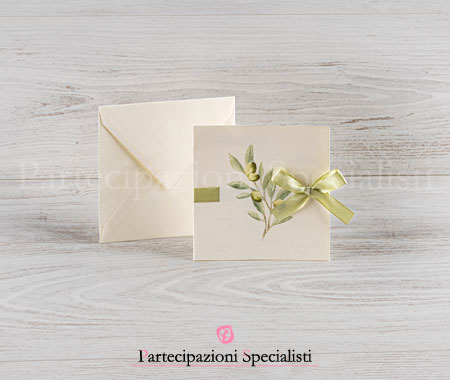 Partecipazioni matrimonio tema ulivo, colore verde oliva