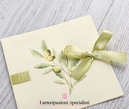 Partecipazioni matrimonio tema ulivo, colore verde oliva