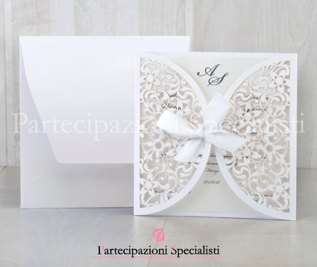 Partecipazioni matrimonio eleganti bianche Shabby Chic stile Liberty