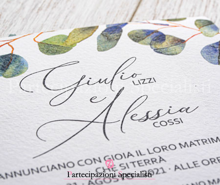 Partecipazioni matrimonio con foglie di Eucalipto Amalfi.