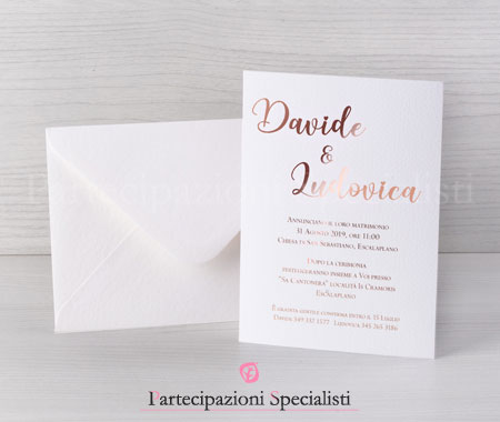 Partecipazione Matrimonio Elegante in Oro Rosa
